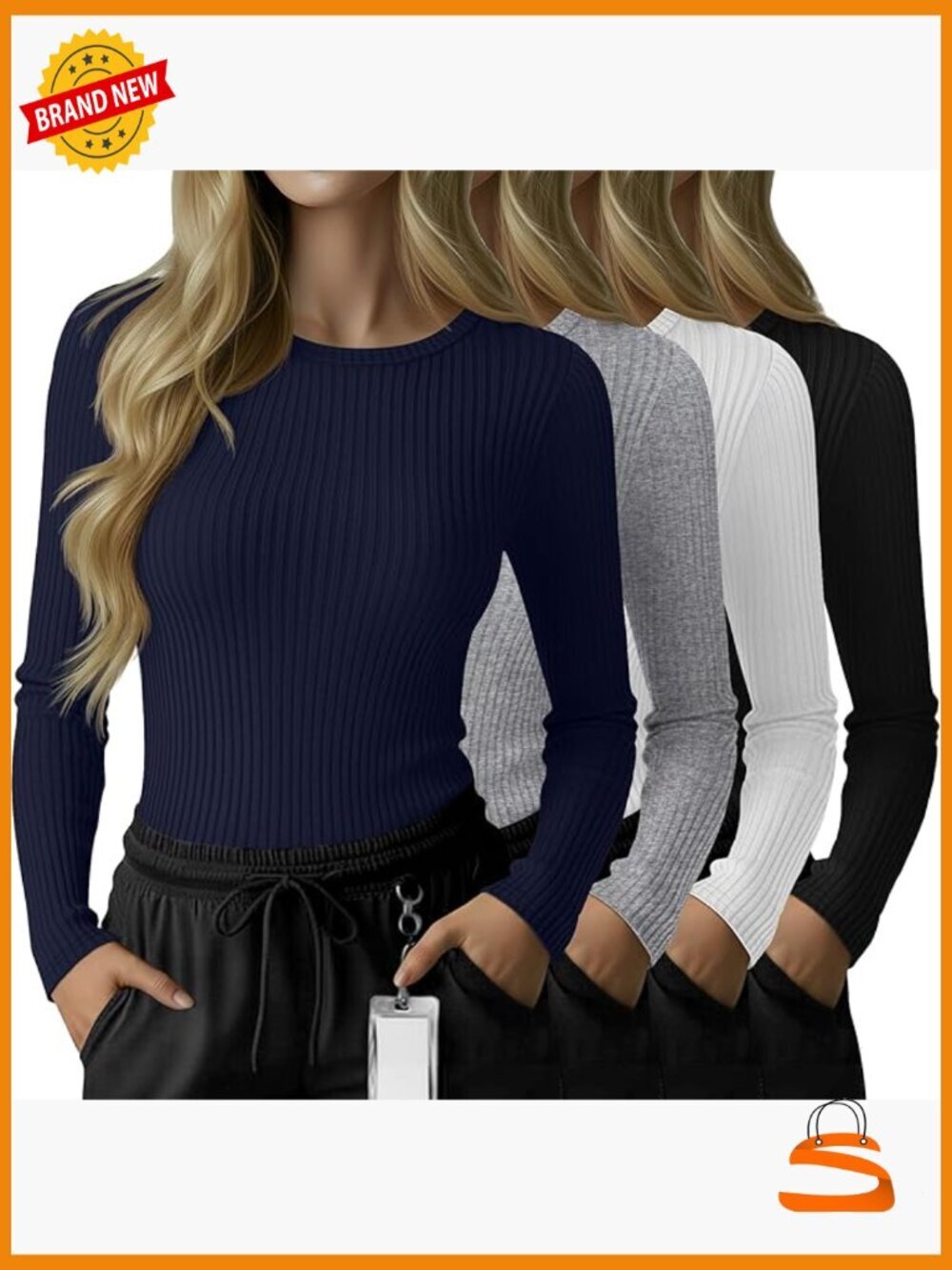 4 Pack Long Sleeve Underscrub Shirts Slim Fit Cotton Ribbed Crewneck Tops for